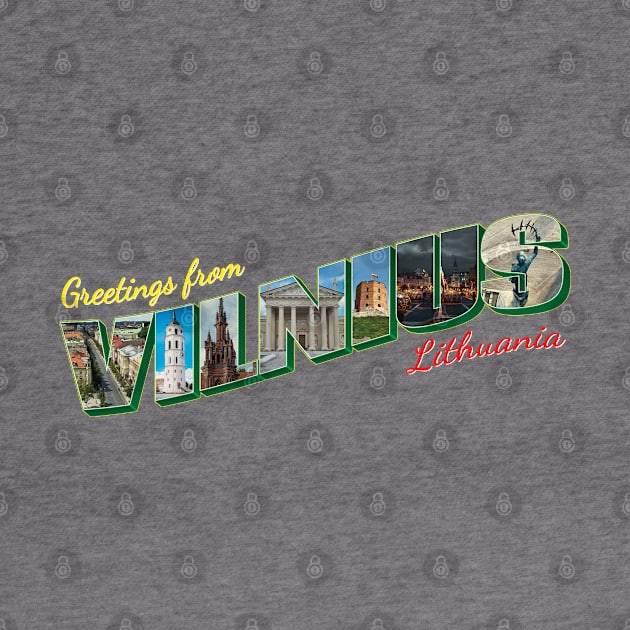 Greetings from Vilnius in Lithuania Vintage style retro souvenir by DesignerPropo